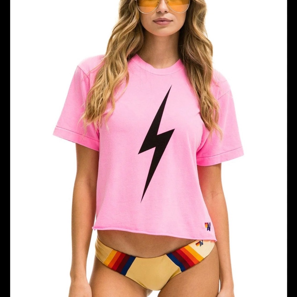 Aviator Nation Pink Lightning Bolt Tee
